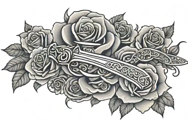 Sword with a snake and roses tattoo design idea