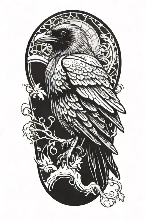 raven perched atop the words tattoo design idea