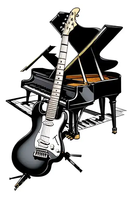 An electric guitar with grand pianos tattoo design idea