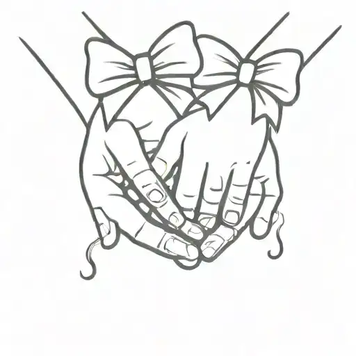 small kids hand holding grandparents with a bow in each hand with initial. a on kids hand. j and r on adult hands tattoo design idea