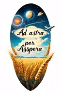 Sleeve tattoo that reads "Ad astra per aspera" and has a background of stars and wheat fields and airplanes and planets  tattoo design idea