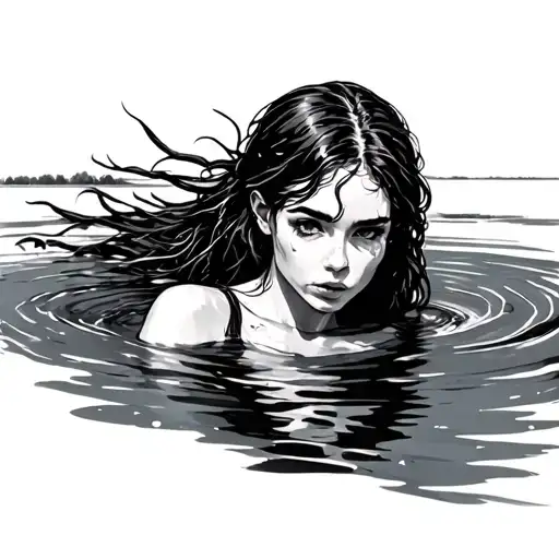 a woman swims in a dirty ditch tattoo design idea