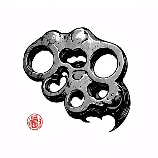 sketch of brass knuckles in Japanese style tattoo design idea