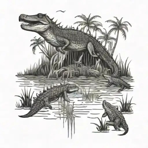 Swamp scene with alligators  tattoo design idea