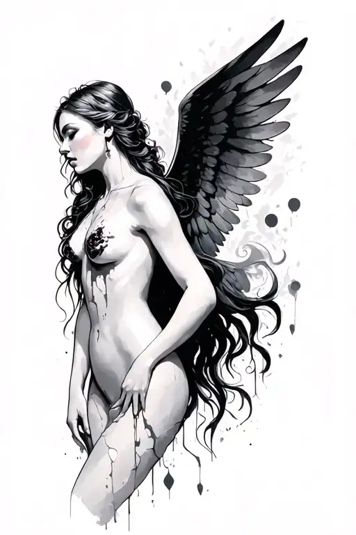 feminine broken angel tattoo design idea