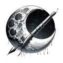 moon, sewing needle, gothic style tattoo design idea