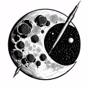 moon, sewing needle, gothic style tattoo design idea