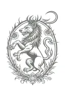 Scottish iconic images with thistle intertwined. Includes a rampant lion, stags and warriors for scottish history. tattoo design idea
