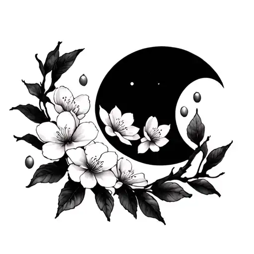 cherry blossom and crescent moon tattoo design idea