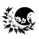 cherry blossom and crescent moon tattoo design idea