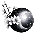 cherry blossom and crescent moon tattoo design idea
