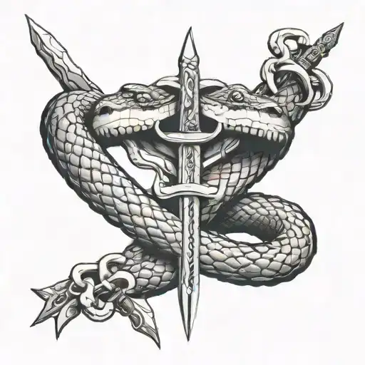 snake around a sword tattoo design idea
