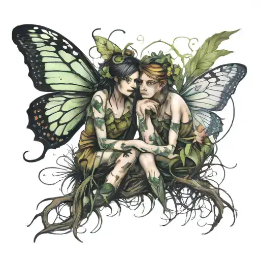 lesbian swamp fairies tattoo design idea