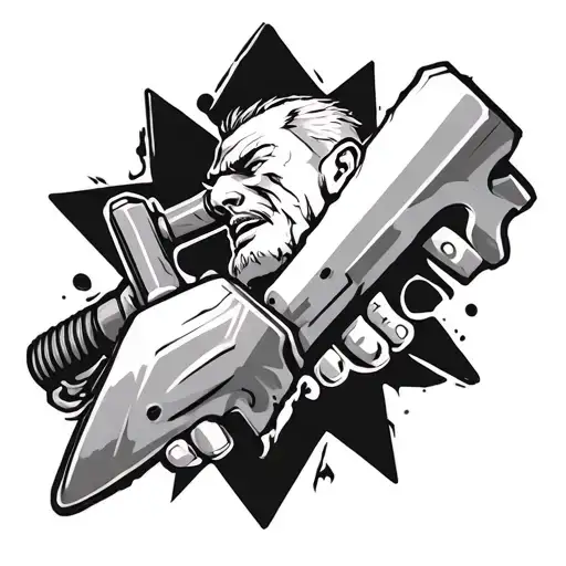 Tagila from Tarkov finishes PMCs with a sledgehammer tattoo design idea