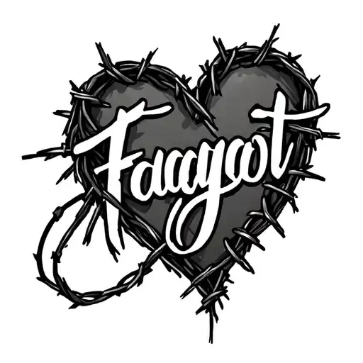 faggot pretty script in barb wire shaped into a heart tattoo design idea
