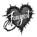 faggot pretty script in barb wire shaped into a heart tattoo design idea