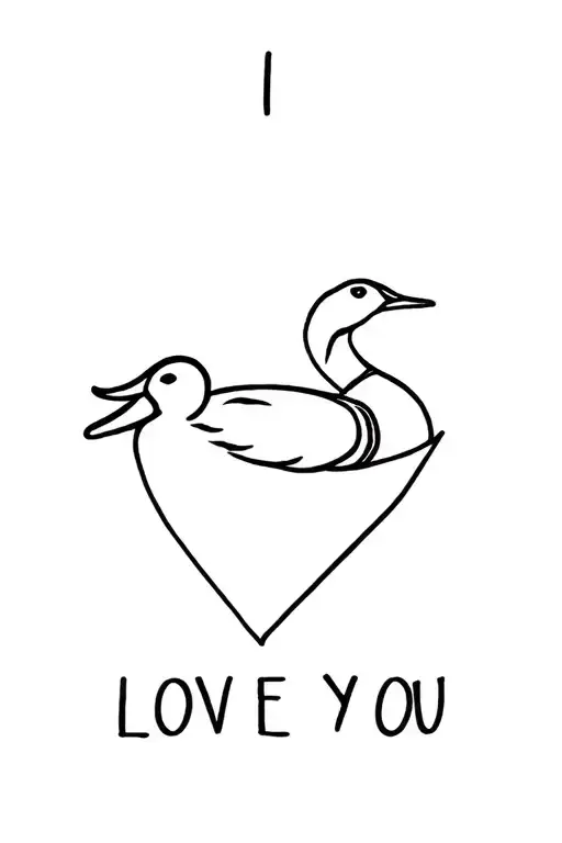 small mallard duck writing i love you tattoo design idea