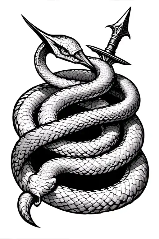 dagger witch snake wrapping around it tattoo design idea