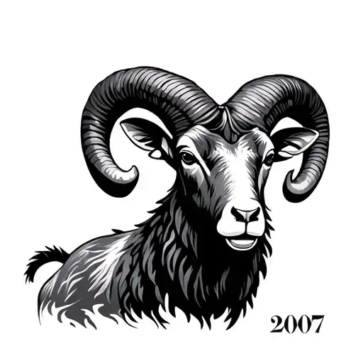 Ram with 2007 in Roman numerals tattoo design idea