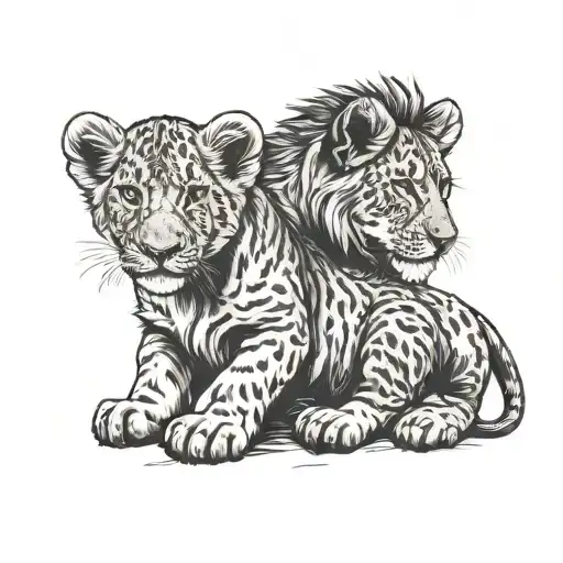 lion two cubs playing tattoo design idea