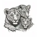 lion two cubs playing tattoo design idea
