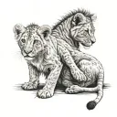 lion two cubs playing tattoo design idea