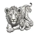 lion two cubs playing tattoo design idea