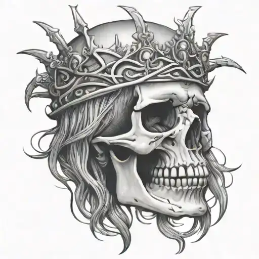 skull wearing Jesus's crown of thorns tattoo design idea