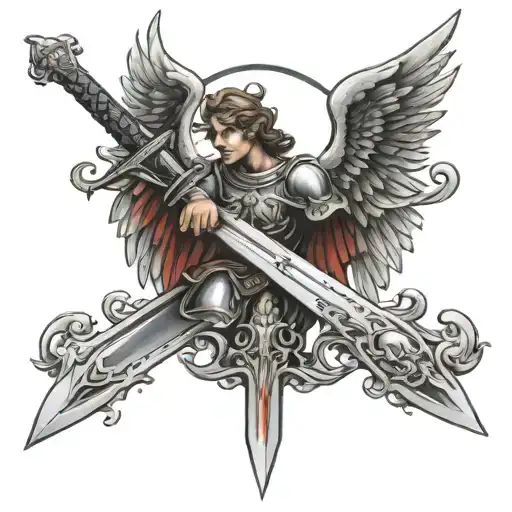 sword with angel wings Micheal The Archangel tattoo design idea