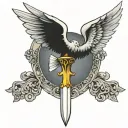 sword with angel wings Micheal The Archangel tattoo design idea