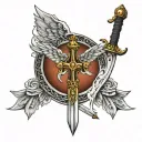 sword with angel wings Micheal The Archangel tattoo design idea