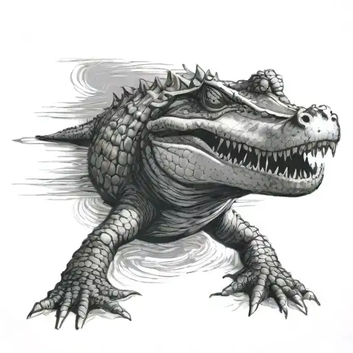 saltwater crocodile swimming in a tropical tattoo design idea