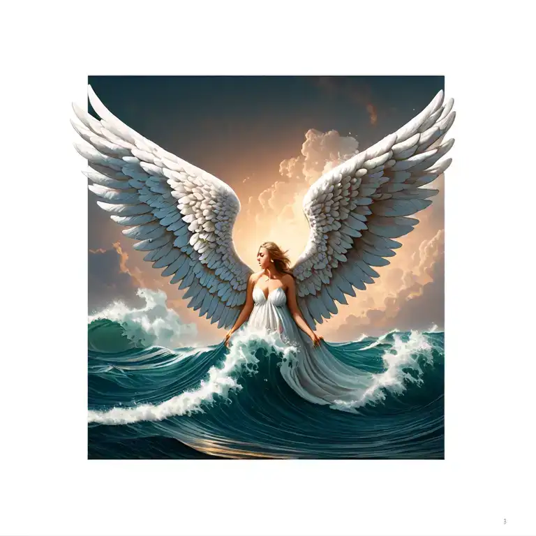 two waves turning into angel wings tattoo design idea