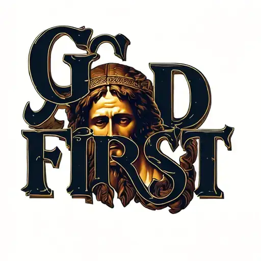 "GOD FIRST" jesus face tattoo design idea