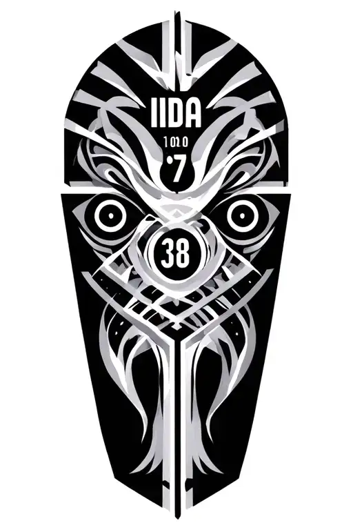the word Idda and numbers 27.08.61 in futuristic and african tribal design tattoo design idea