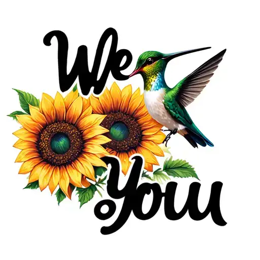 "We Love You" sunflowers and hummingbird tattoo design idea