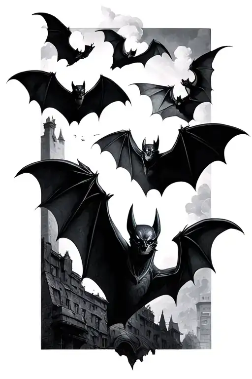 Bats flying away tattoo design idea