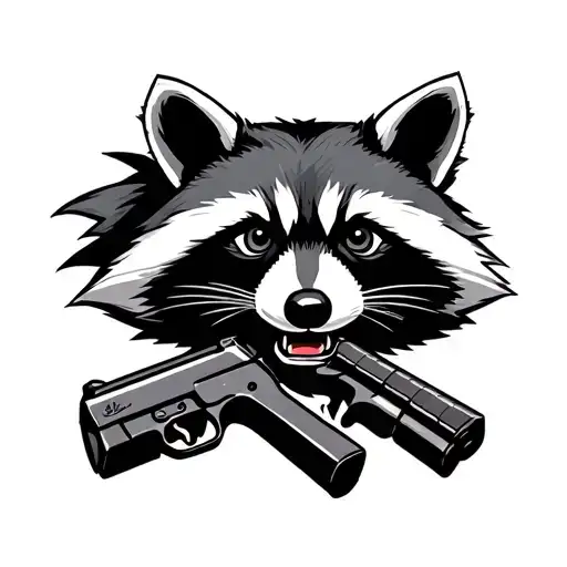 Racoon face with and X and gun  tattoo design idea