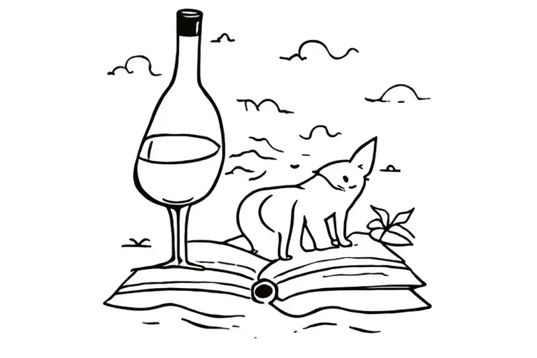 wine, cats, books, beach and travel tattoo tattoo design idea