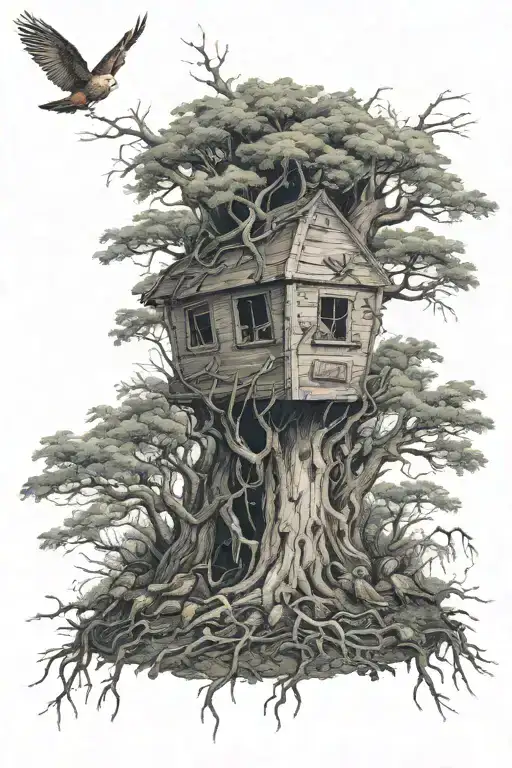 My coffin is still making noise in the forest. He is a tree. He is a tree. he nurses nests tattoo design idea