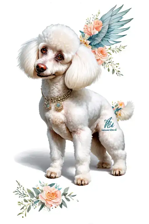 White French Poodle Dog with Divine Thematic Fund tattoo design idea