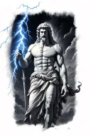 Zeus holding a lightning bolt tattoo design idea