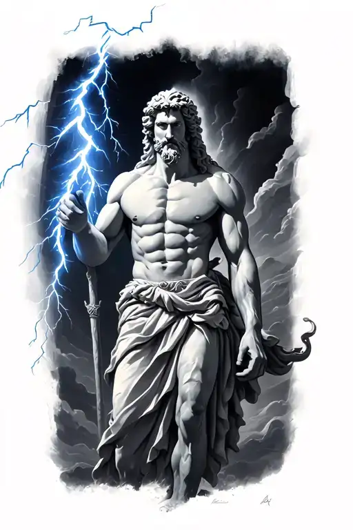 Zeus holding a lightning bolt tattoo design idea