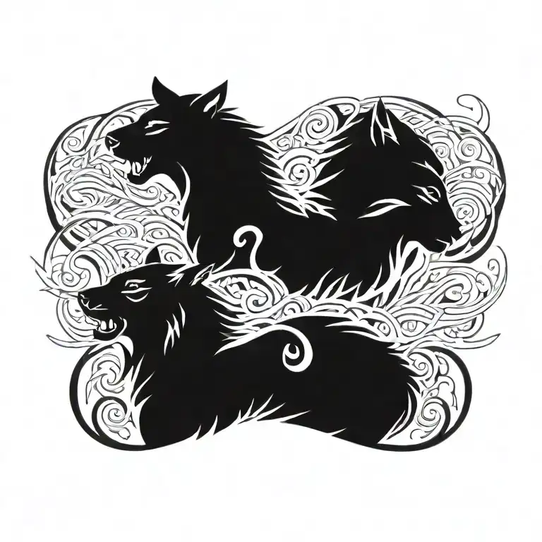 a tiger figthing a wolf tattoo design idea