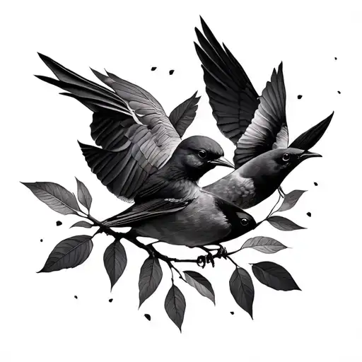 leaves falling down off the tree and turning into birds tattoo design idea