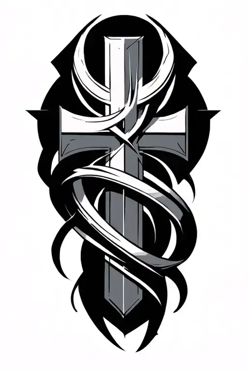 cybersigilism tattoo with a cross intertwined tattoo design idea