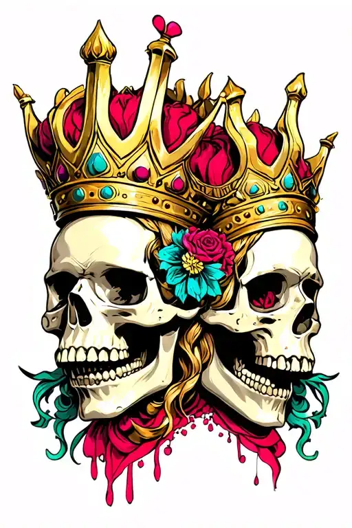 skull king and queen tattoo design idea