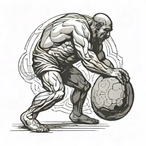 sisyphus pushing a rock tattoo design idea