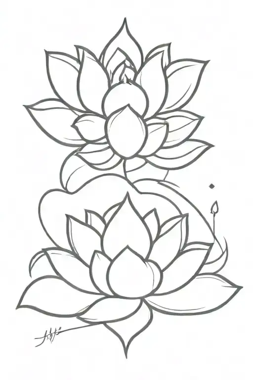 minimalistic design with trident lotus and moon tattoo design idea