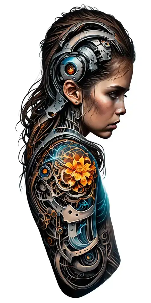 bio mechanical sleeve tattoo design idea